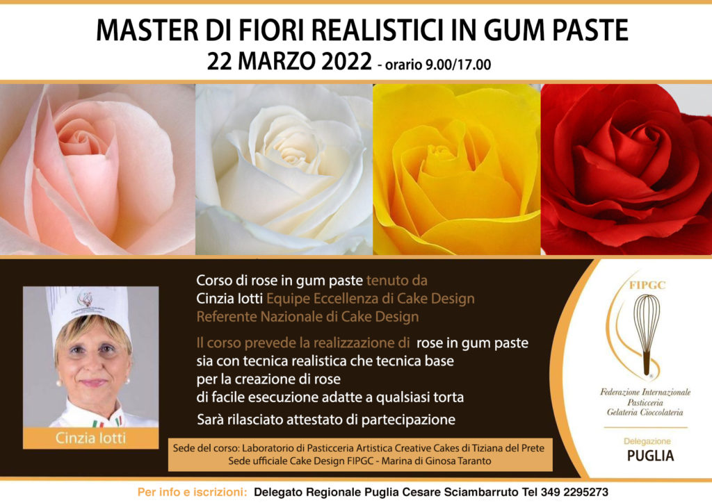 Master fiori realistici in gum paste 22 marzo 2022 in Puglia fipgc